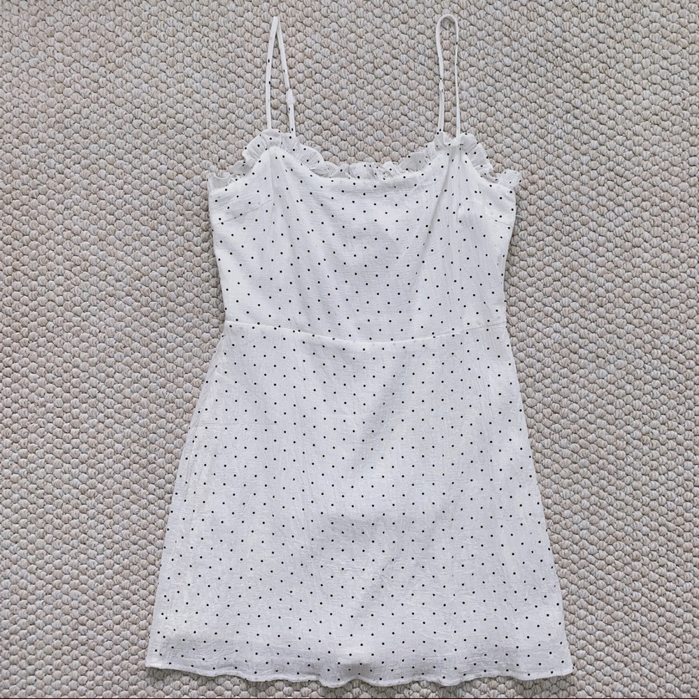 Ruffle polka dot straps mini dress